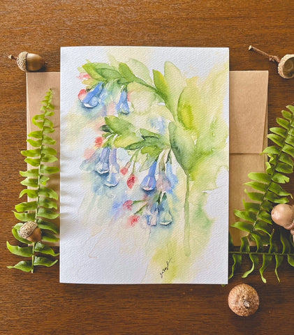 Virginia Bluebells Watercolor A7 Greeting Card