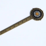 Pressed Flower Bookmark - Fleabane, Large Circle, Antique Bronze