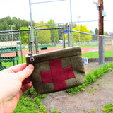 Compact First Aid Pouch – Handmade Medical Travel Kit: Green & Red