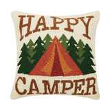Happy Camper Hook Accent Pillow - Camping Tent & Pine Tree Decor