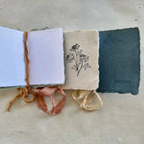 Handmade Letterpress Notebooks - Oak Green Paper with Camel Ribbon