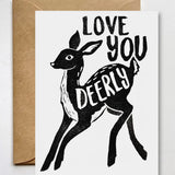 Handmade Block Print Love You Deer Card