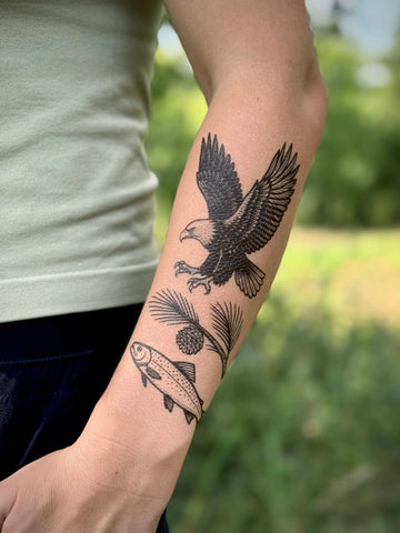 Eagle & Trout Temporary Tattoo