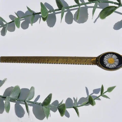 Pressed Flower Bookmark - Fleabane, Oval, Antique Bronze