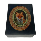 Red Fox in the Grass Black Soapstone Decorative Box