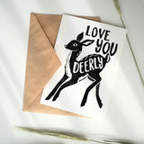 Handmade Block Print Love You Deer Card