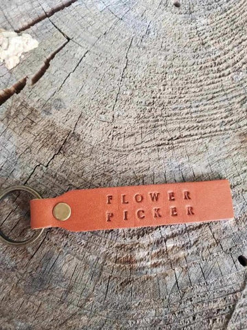 'Flower Picker' Stamped Leather Keychain