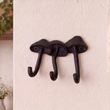 Mushroom 3-Hook Rack, Antique Brown Cast Iron Wall Hooks, 5"