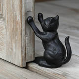 Cat Door Stop and Bookend, Black Cast Iron Shelf or Desk Decor, 5"