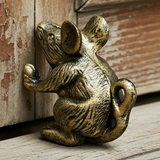 Mouse Door Stop and Bookend, Antique Gold Cast Iron Shelf Decor, 4.8"