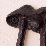 Mushroom 3-Hook Rack, Antique Brown Cast Iron Wall Hooks, 5"