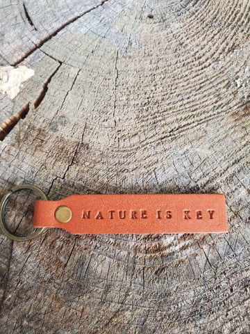 'Nature is Key' Stamped Leather Keychain