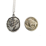 Antique Silver Lily of the Valley Medallion Necklace