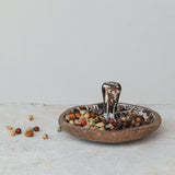 Decorative Carved Mango Wood Mushroom Shaped Tray with Stem