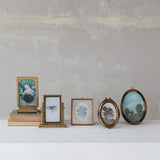 Pewter & Glass Photo Frames with Art, Set of 6