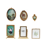Pewter & Glass Photo Frames with Art, Set of 6