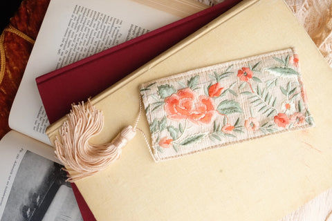 Peachy Rose - Handmade Embroidered Bookmark