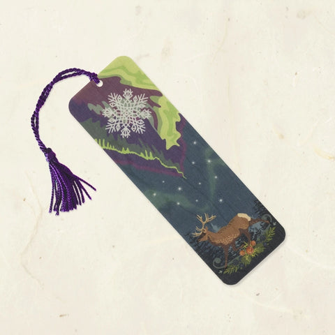 Aurora Reindeer Wood Bookmark with Tassel
