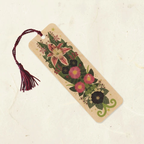 Stargazer Lily Wood Bookmark with Tassel