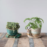 Stoneware Snail Planter with Glaze