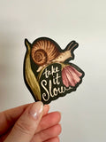 Take it Slow Snail, Floral Vinyl Sticker