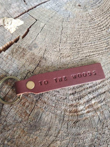 'To the Woods' Stamped Leather Keychain