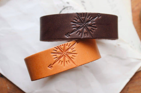 Compass Leather Cuff Bracelet