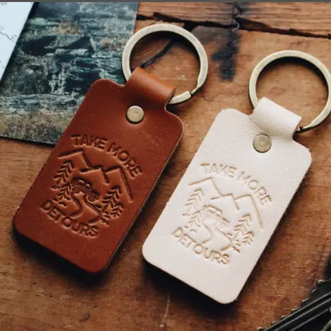 Take More Detours Double Sided Leather Keychain