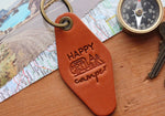 Happy Camper Leather Keychain