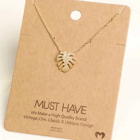 Mini Monstera Leaf Necklace - Gold or Silver