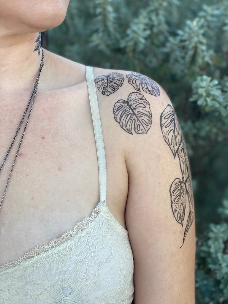 black monstera tattoo Monstera Leaves Temporary Tattoo – nature+nurture