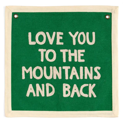 Mountains And Back Embroidered Canvas Banner