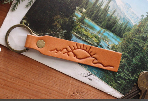 Nature Trio Rectangle Leather Tag Keychain