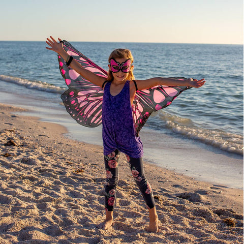 Pink Burst Butterfly Wings + Mask (Kids Cape Costume Set)