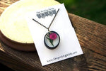 Pink Carnation and Green Fern Necklace