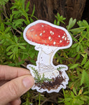 Red Amanita Muscaria Mushroom Waterproof Sticker (Twig & Moth)