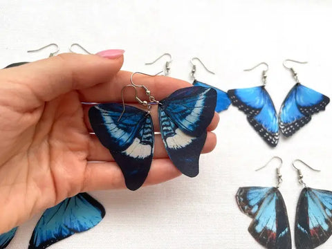 Royal Blue Silk Butterfly Wings Earrings #5