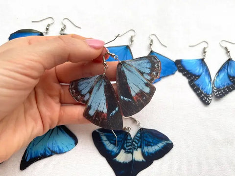Royal Blue Silk Butterfly Wings Earrings #6