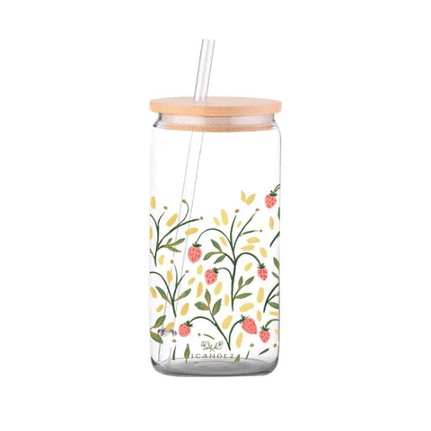 Strawberry Meadow Glass Coffee Cup Tumbler