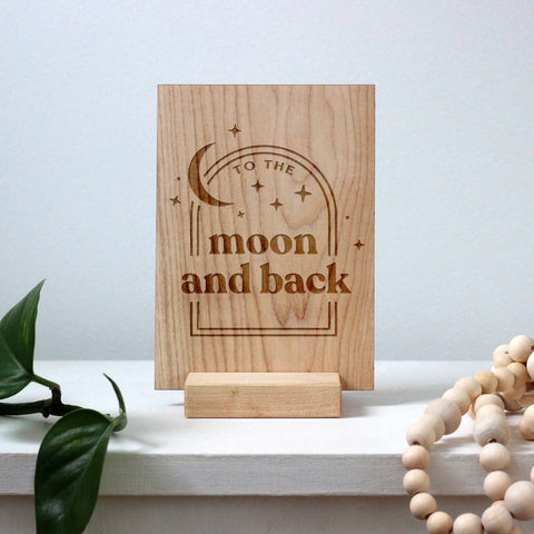 Wooden Greeting Card • Boho To The Moon and Back with Wood Display Stand