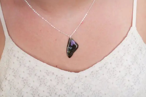 Purple Spotted Butterfly Wing Necklace - Forewing